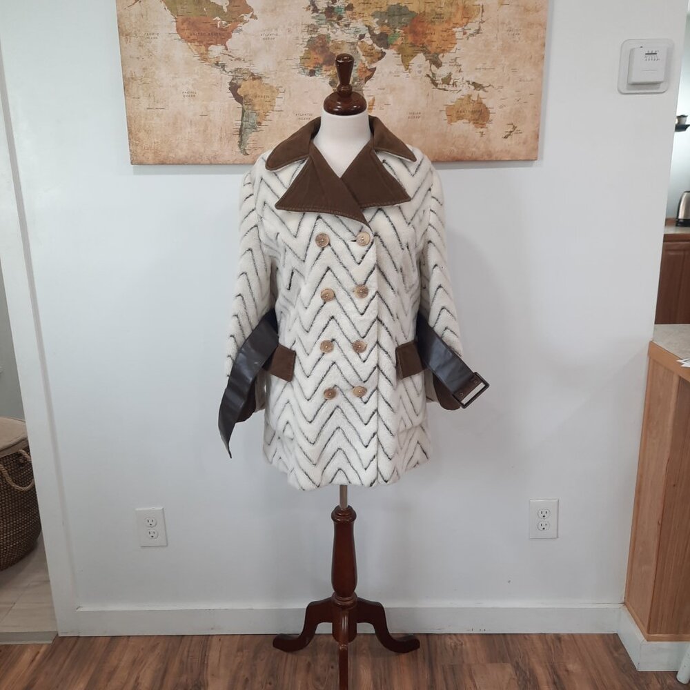 Vtg 70s vegan fur & suede double breasted jacket - Picture 2 of 13